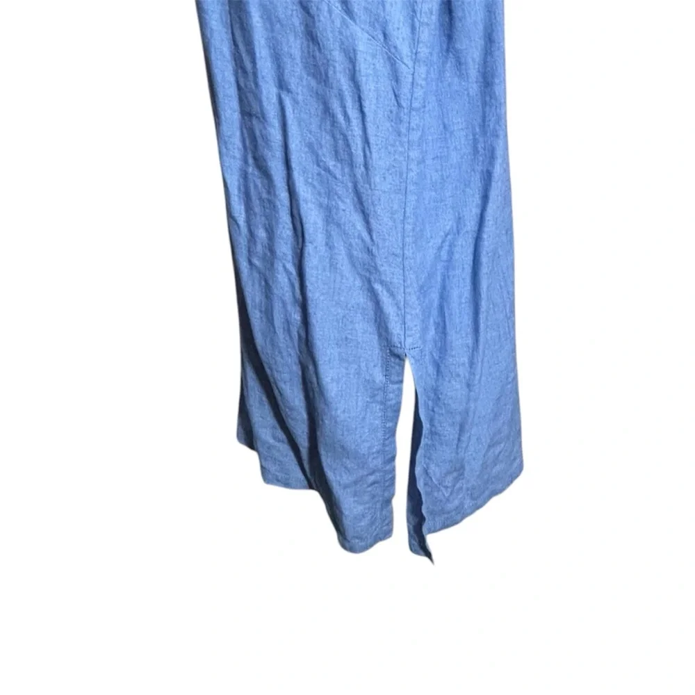 Kate Hill Chambray Blue Linen Long Sleeve V Neck Tunic with Side Slit Sz Large - Picture 4 of 6